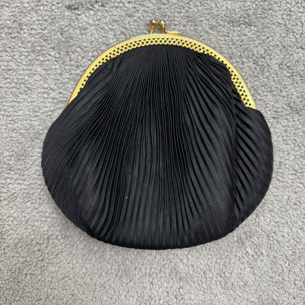 Claire's Pleated Satin Evening Clutch Bag Gold Chain Kisslock Purse Womens Black